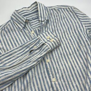 Tommy Bahama Mens Striped‎ Silk Blend Shirt Size Medium Blue Palm Tree Beachy
